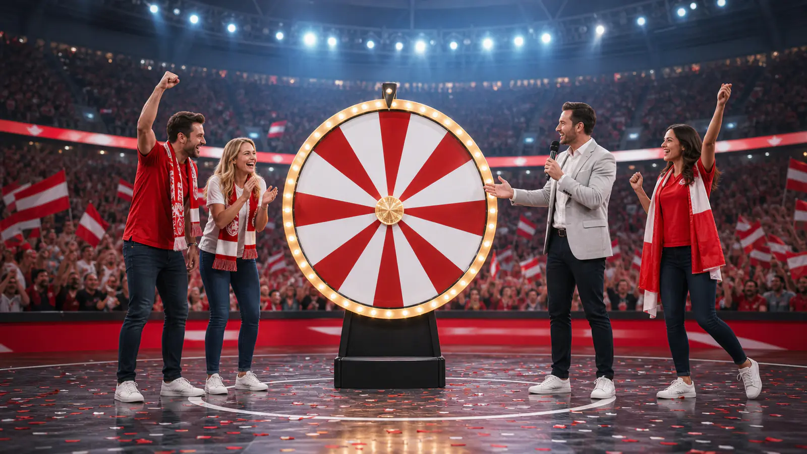 Hochwertige Spielshow-Szene mit österreichischen Akzenten
