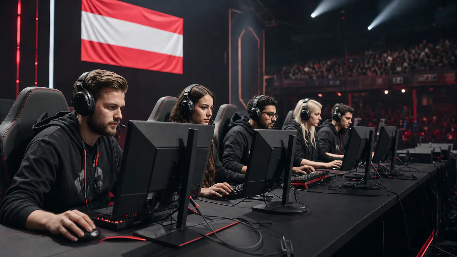 Österreichisches E-Sport-Team unter hochwertiger Arenabeleuchtung