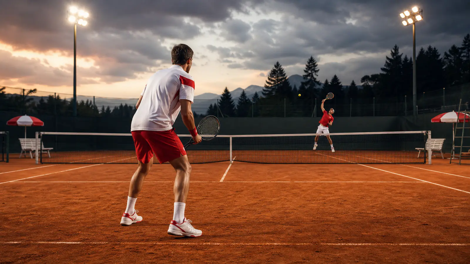 Tennisspieler bei einem Abendwettkampf in Österreich