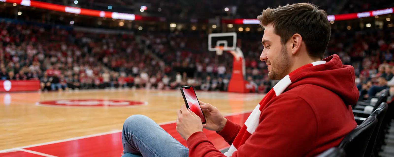 Erwachsene Basketballspieler mit Smartphone in Österreich