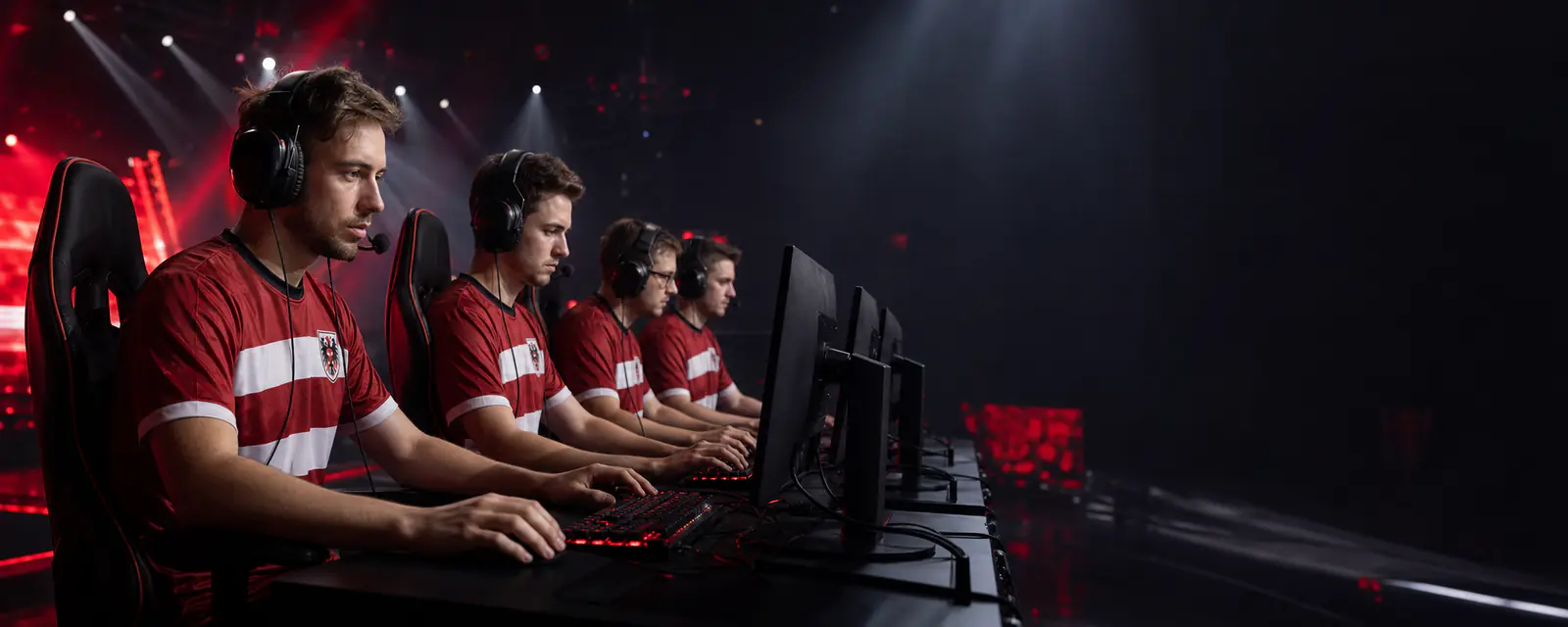 Erwachsene E-Sport-Spieler in einer österreichischen Turnierarena